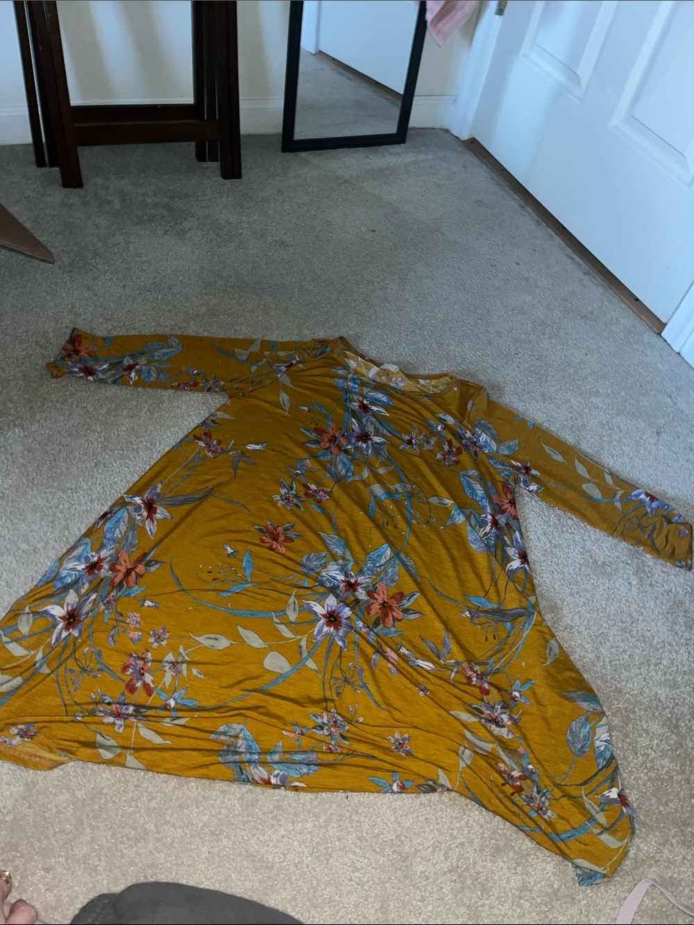 Floral Mustard Long Sleeve Swing Dress